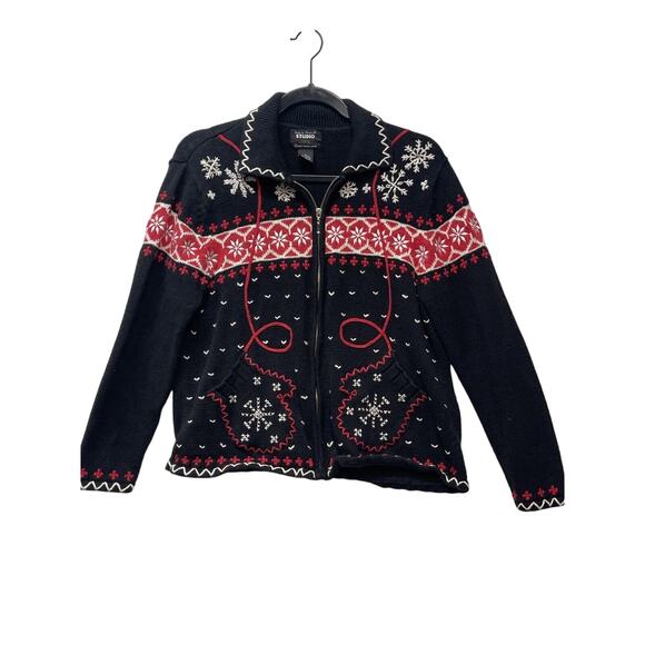Designers Originals Holiday‎ Winter Christmas Black Embroidered Sweater Gloves M - Picture 1 of 6